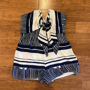 Medium Lulus Navy and White Strapless Summer Romper